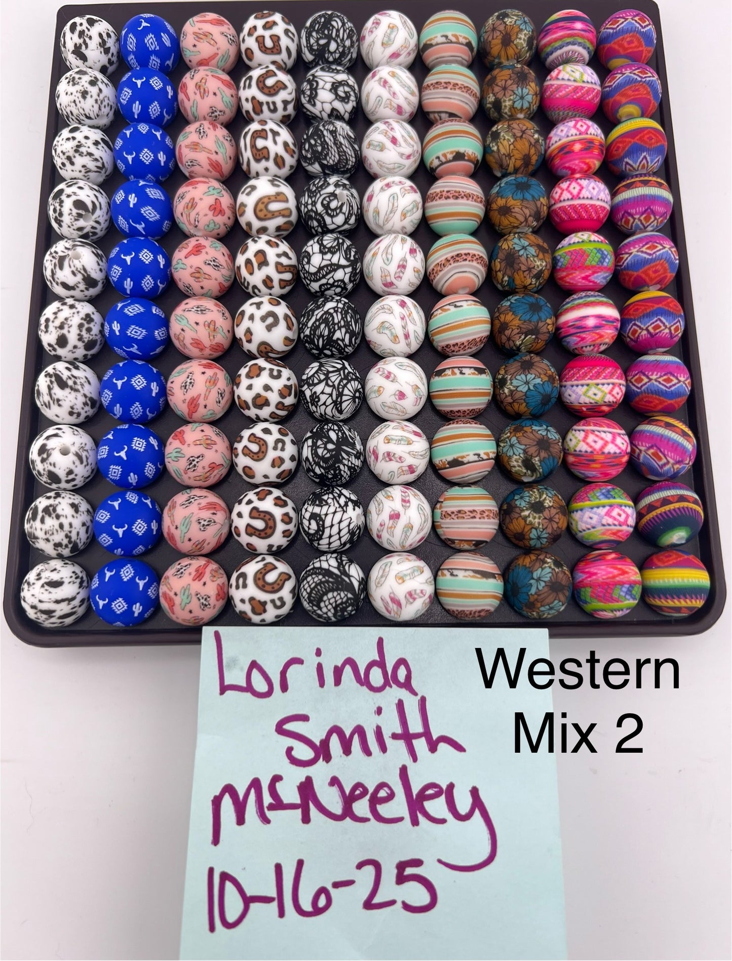 Set of 100 15mm Silicone Western Mix 2 Print Bead set