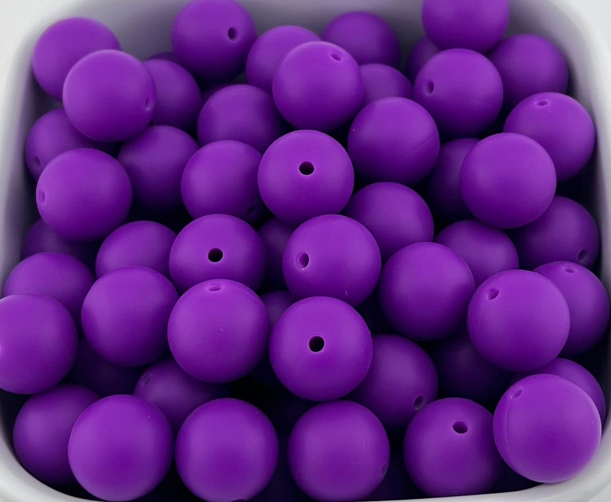 Pack of 60 15mm Bright Purple Solid Silicone Beads