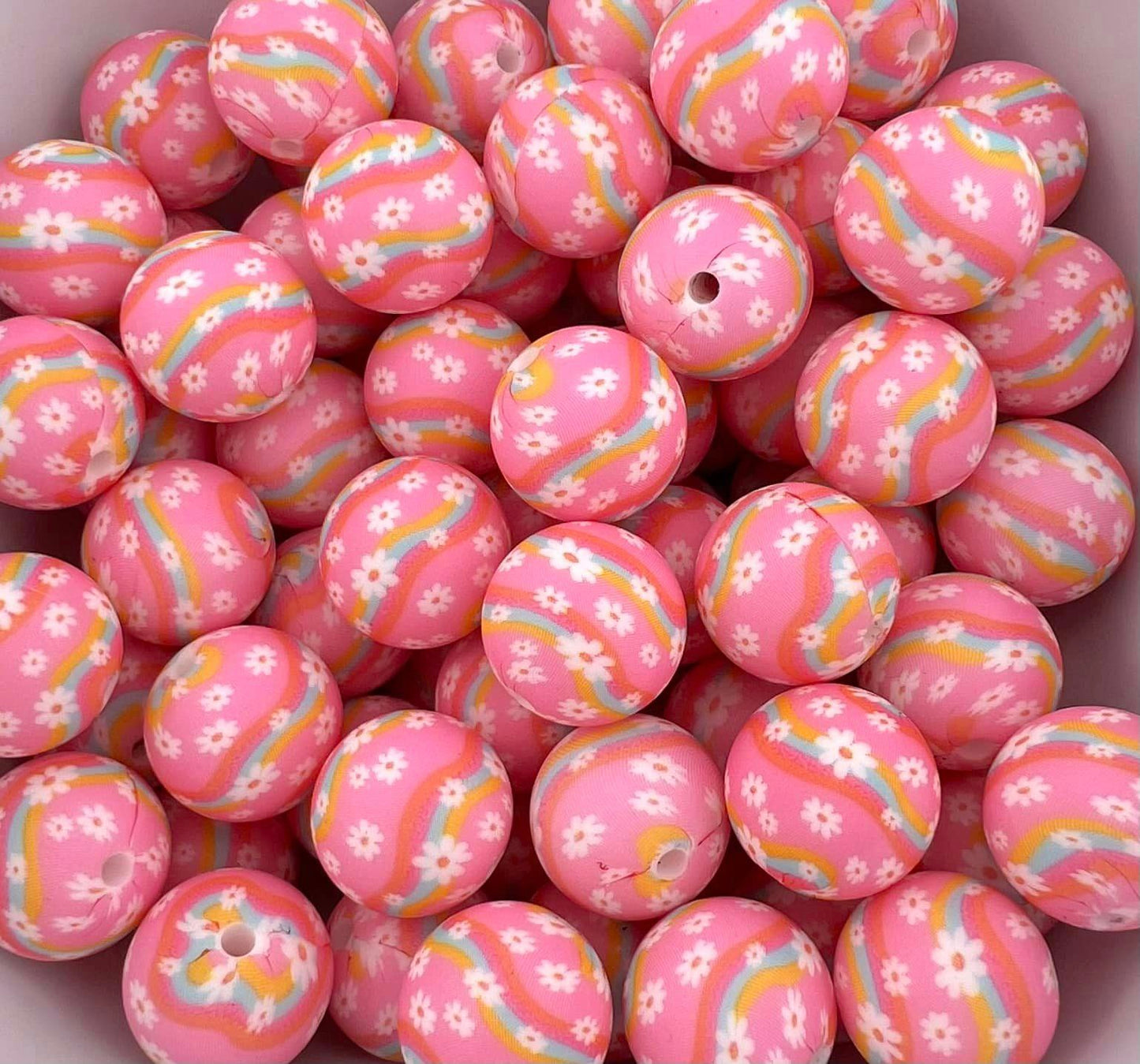 Pack of 50 15MM Daisies with Rainbow Swirl beads