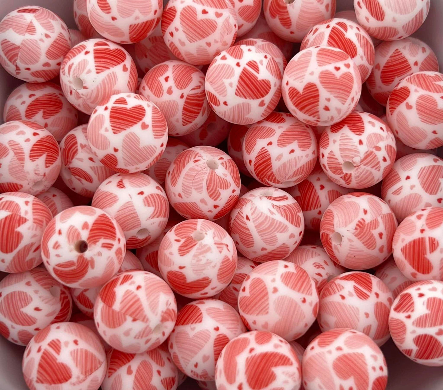 Pack of 60 15MM Red and Pink Striped Hearts beads