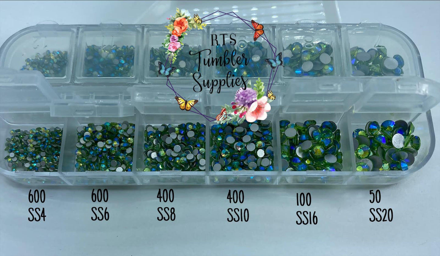LIGHT PERIDOT AB GLASS RHINESTONES