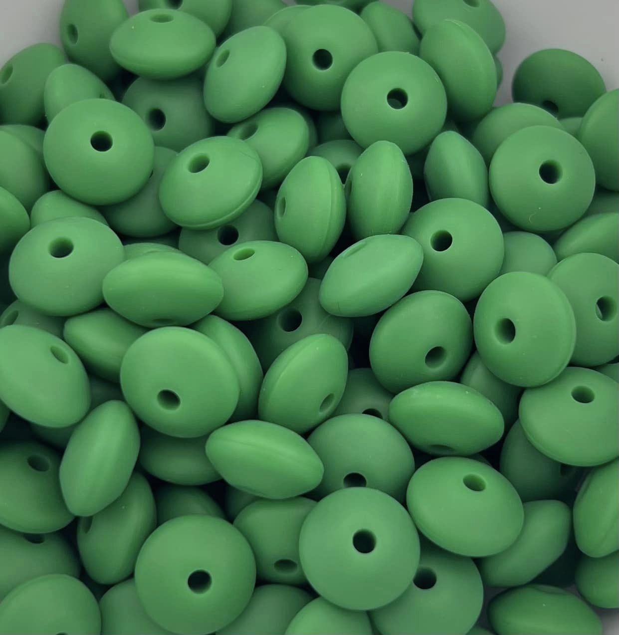 Bag of 100 12mm Forest Green Solid Silicone Lentil Beads