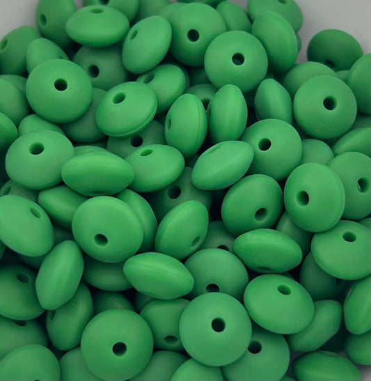 Bag of 100 12mm Forest Green Solid Silicone Lentil Beads