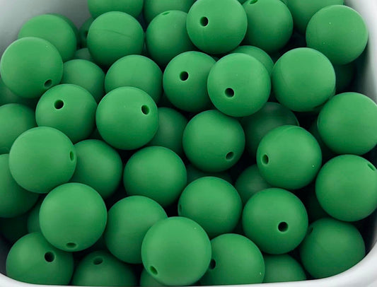 15mm Forest Green Solid Silicone Bead