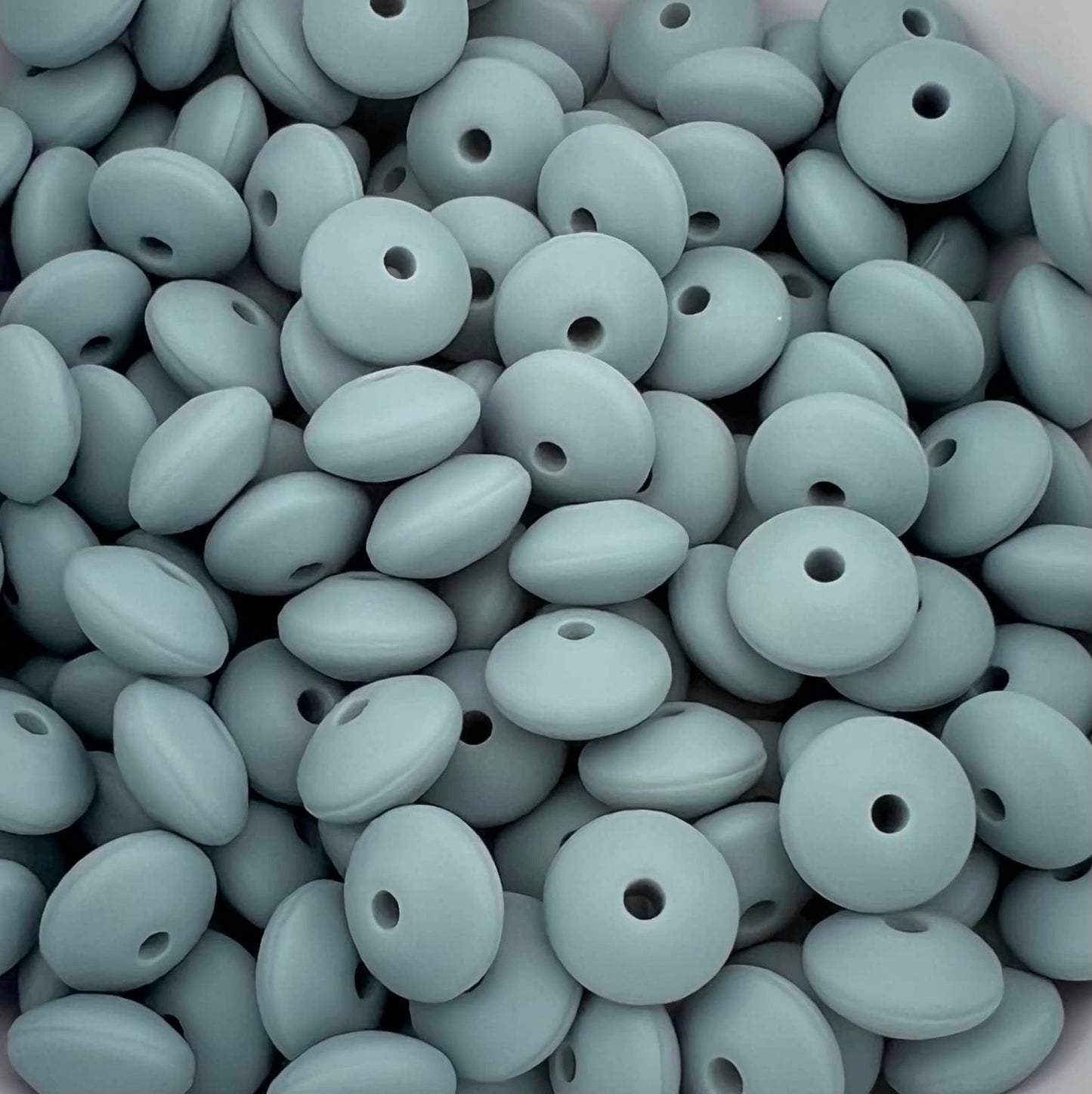 Bag of 100 12mm Storm Grey Solid Silicone Lentil Beads