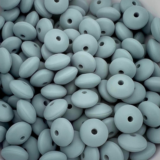 12mm Storm Grey Solid Silicone Lentil Beads