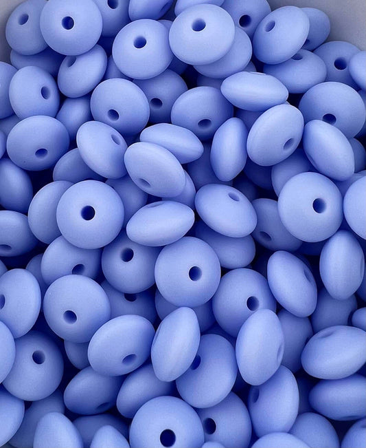 12mm Light Periwinkle Solid Silicone Lentil Beads