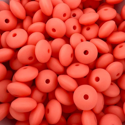 12mm Salmon Solid Silicone Lentil Beads