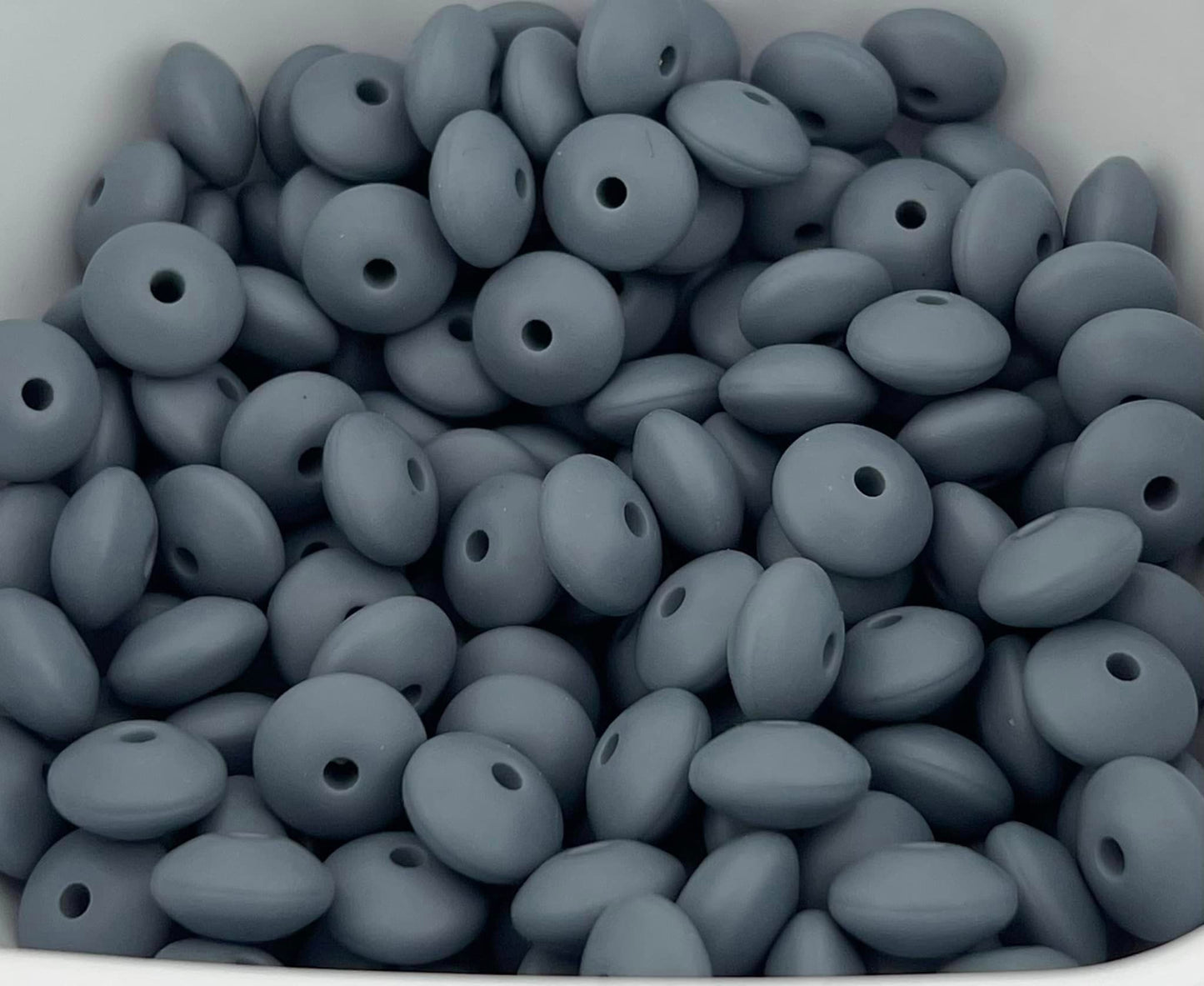 Bag of 100 12mm Dim Grey Solid Silicone Lentil Beads