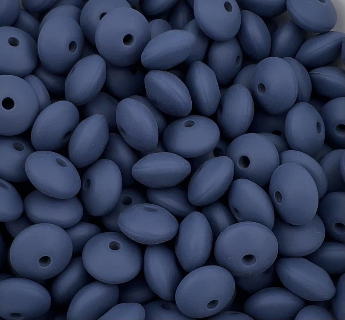 Bag of 100 12mm Deep Sea Blue Solid Silicone Lentil Beads