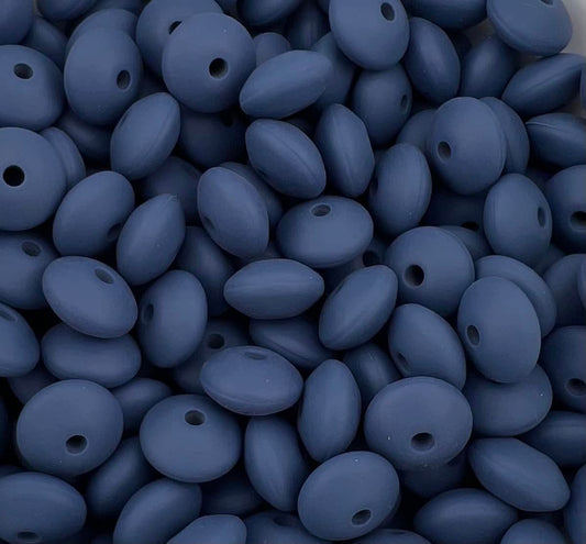Bag of 100 12mm Deep Sea Blue Solid Silicone Lentil Beads