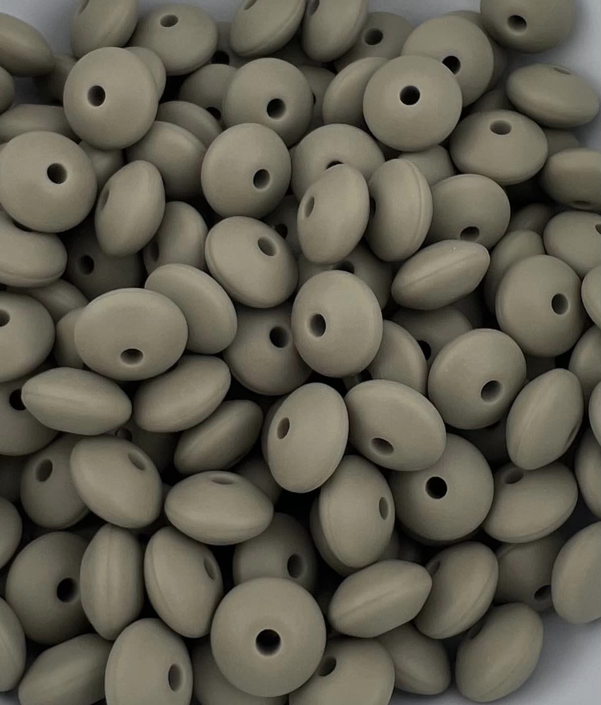 Bag of 100 12mm Khaki Green Solid Silicone Lentil Beads