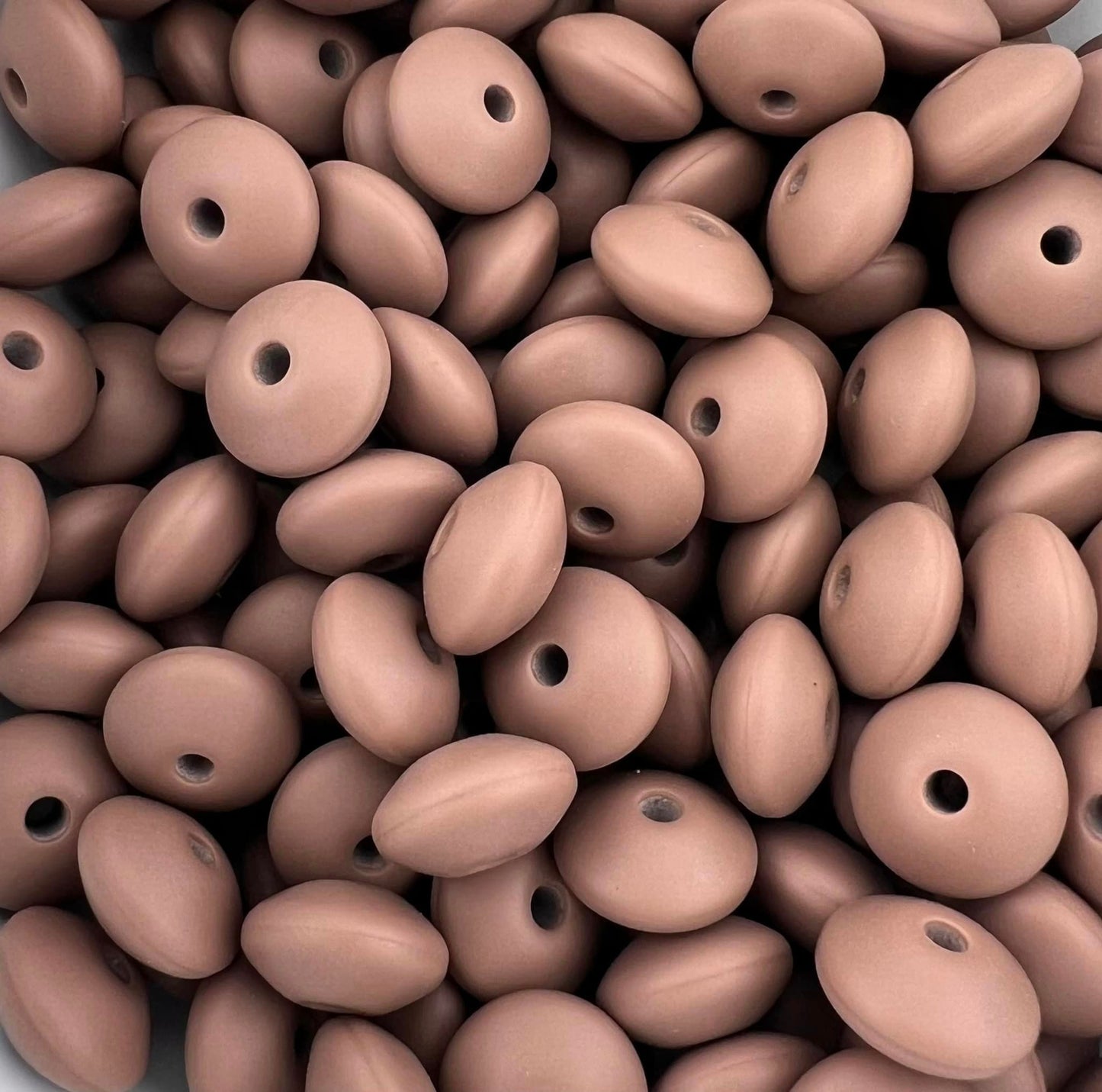 12mm Brownie Solid Silicone Lentil Beads