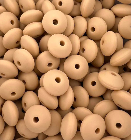 Bag of 100 12mm Wheat Solid Silicone Lentil Beads