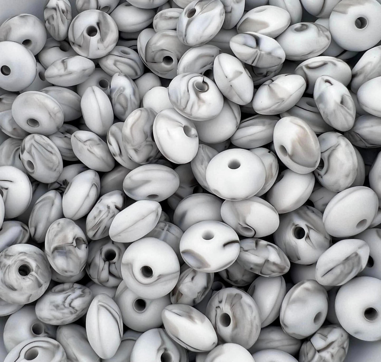 Bag of 100 12mm Intense Marble Solid Silicone Lentil Beads