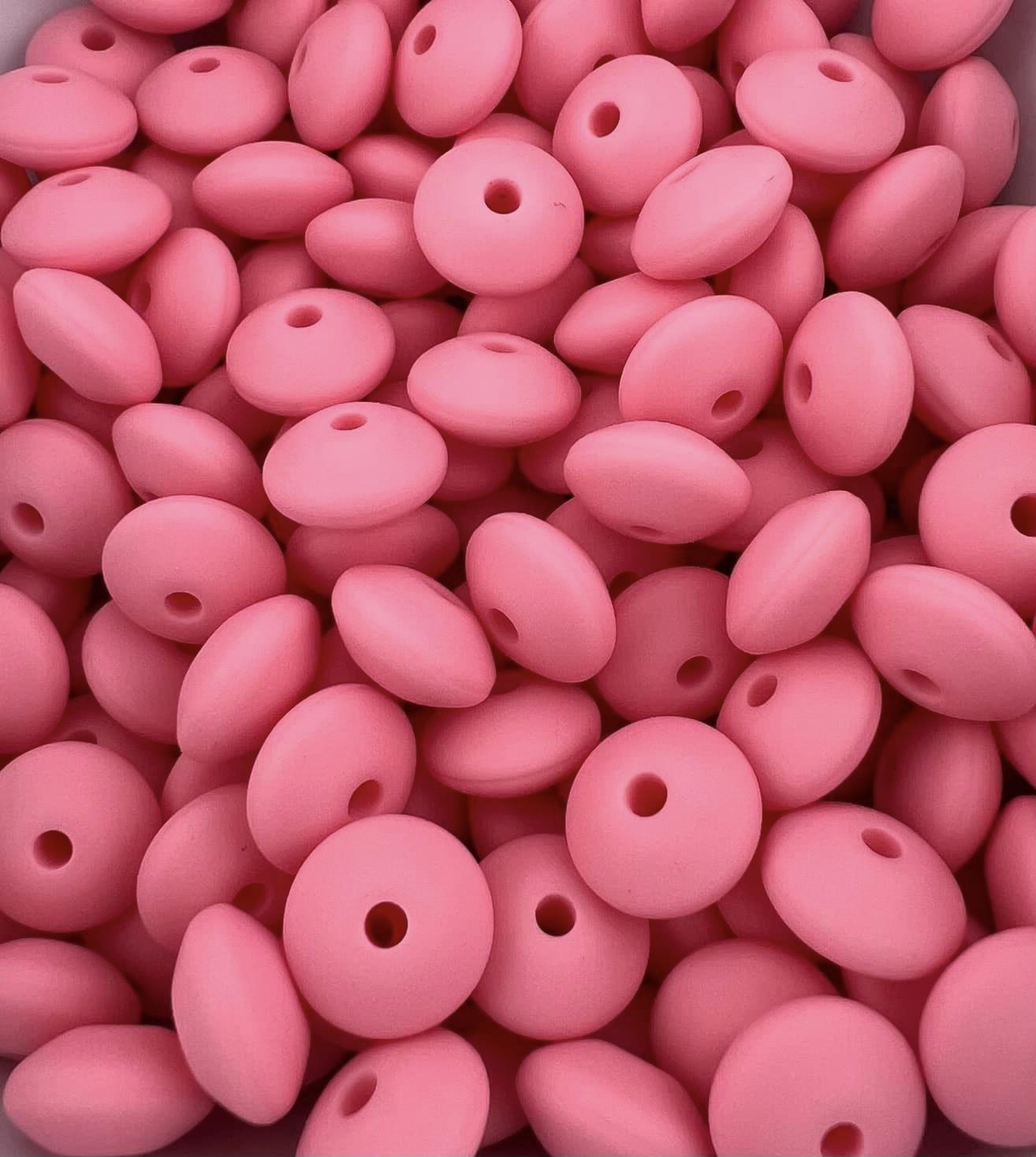 Bag of 100 12mm Pale Pink Solid Silicone Lentil Beads