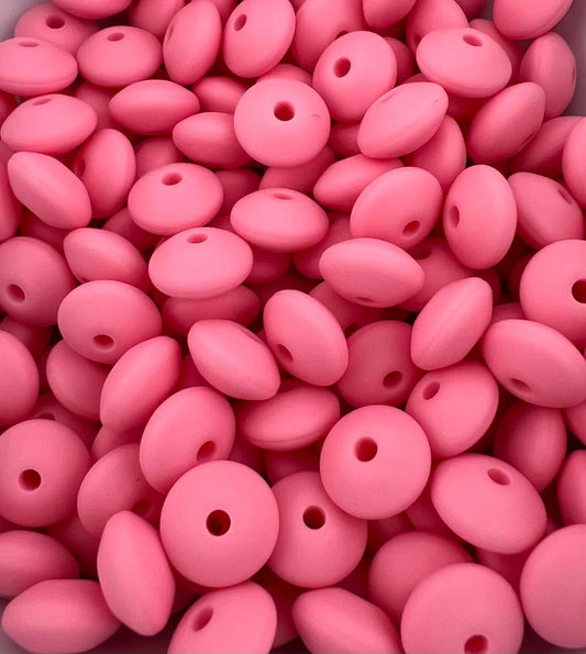 Bag of 100 12mm Pale Pink Solid Silicone Lentil Beads