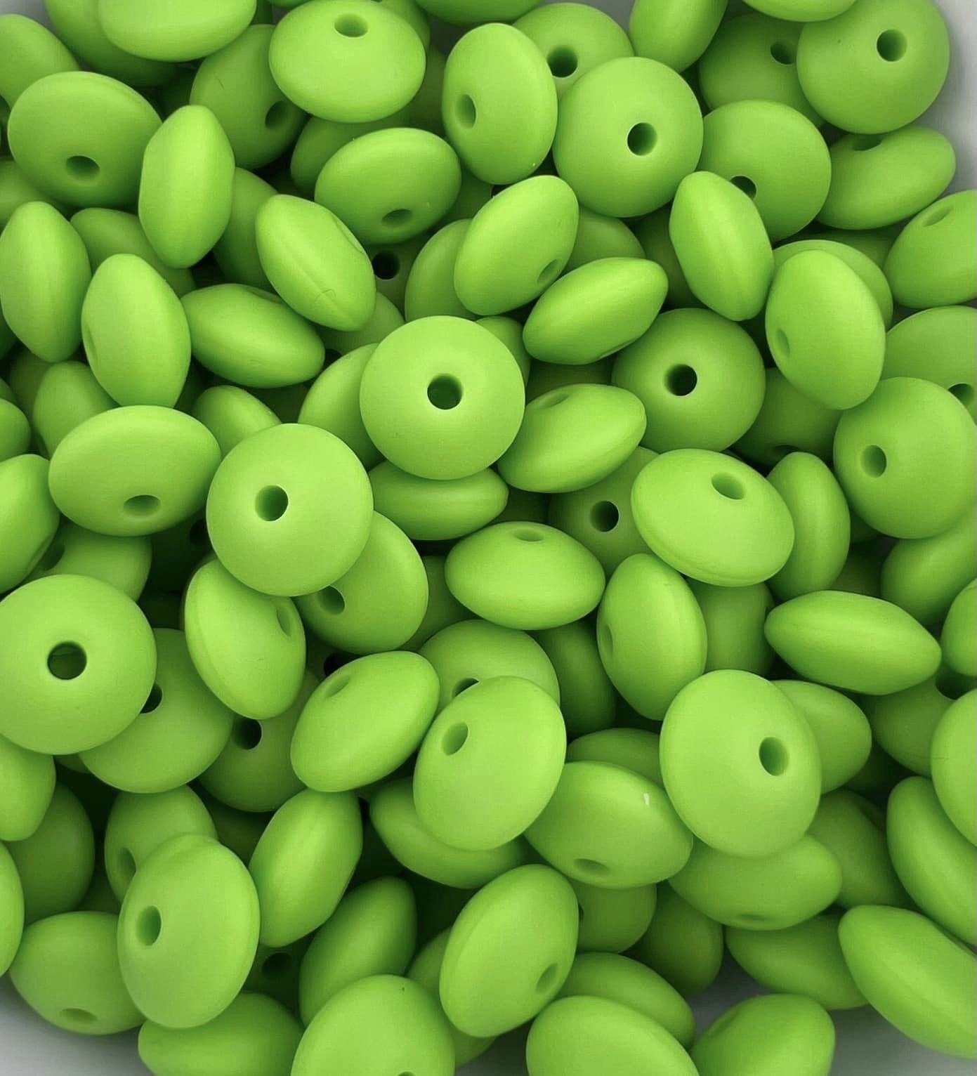 Bag of 100 12mm Lime Solid Silicone Lentil Beads