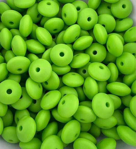 Bag of 100 12mm Lime Solid Silicone Lentil Beads