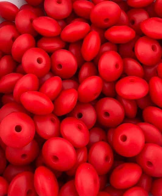 12mm Royal Red Solid Silicone Lentil Beads