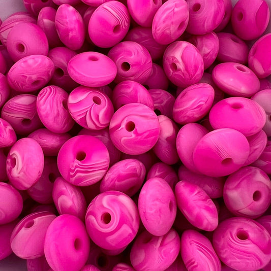 Bag of 100 12mm Marbled Fuchsia Solid Silicone Lentil Beads