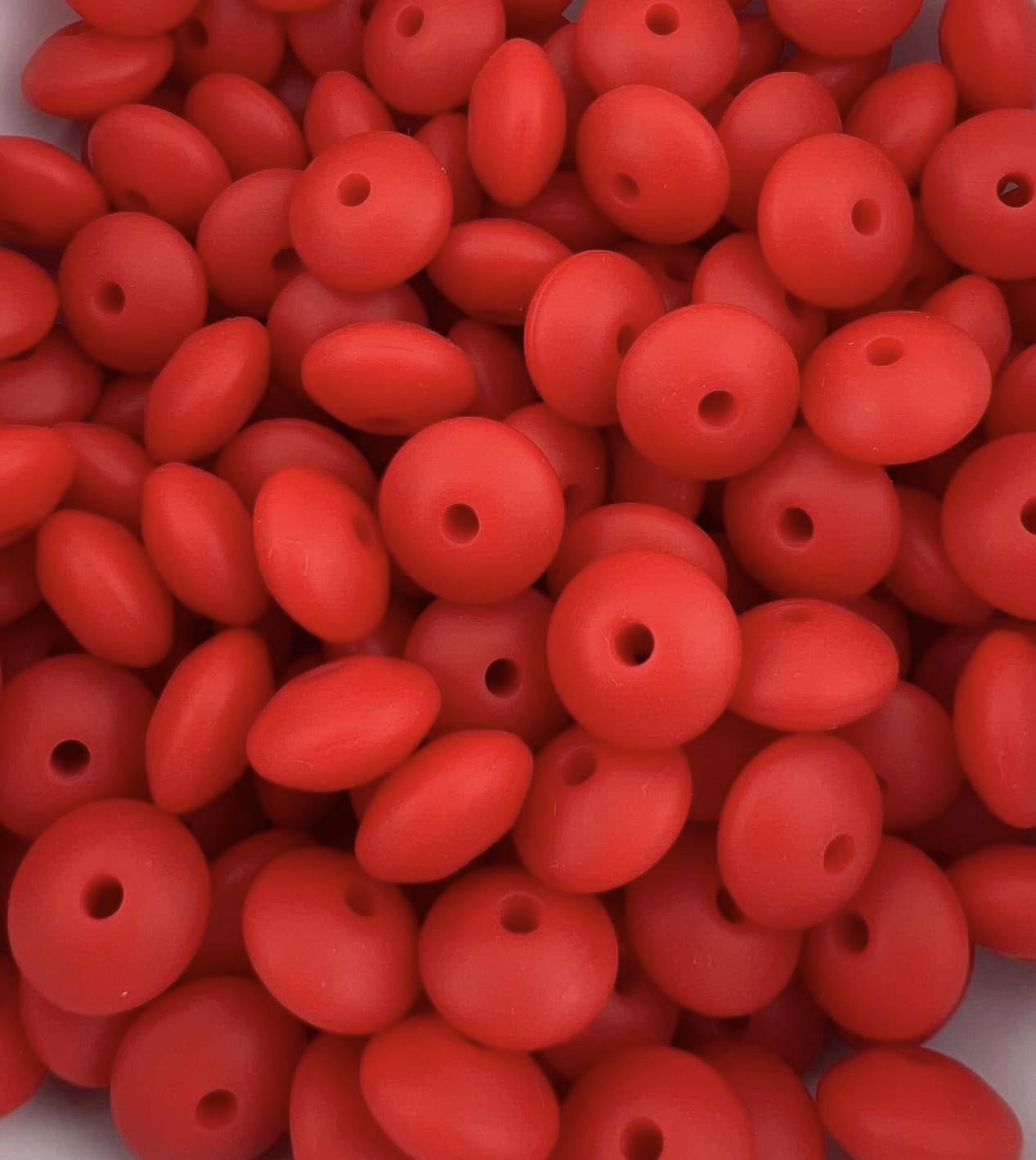 Bag of 100 12mm Red Solid Silicone Lentil Beads