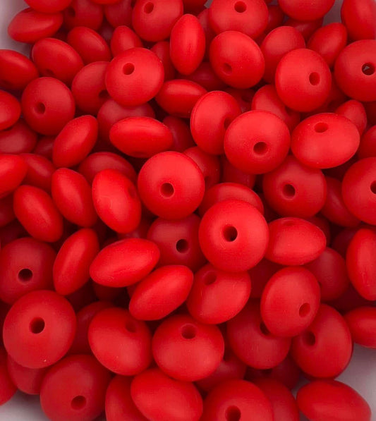 Bag of 100 12mm Red Solid Silicone Lentil Beads