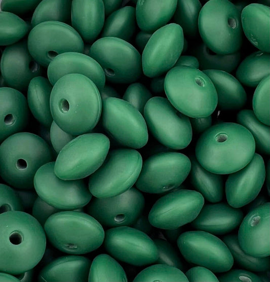 12mm Evergreen Solid Silicone Lentil Beads