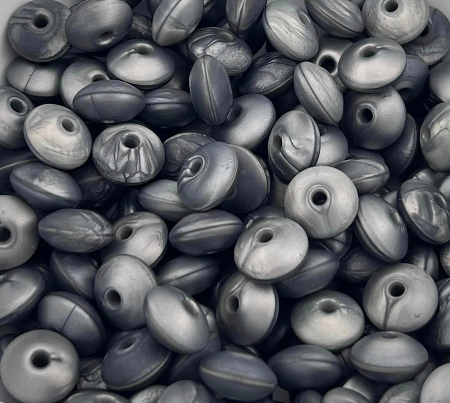 Bag of 100 12mm Nickel Pearl Solid Silicone Lentil Beads