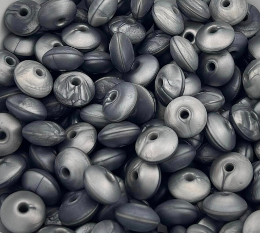 Bag of 100 12mm Nickel Pearl Solid Silicone Lentil Beads