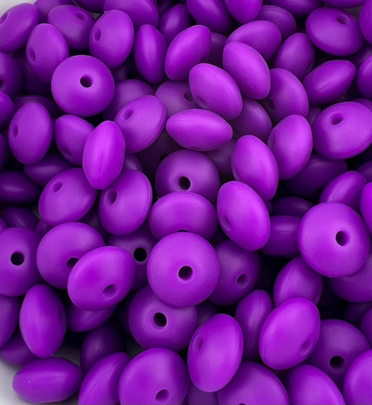 Bag of 100 12mm Bright Purple Solid Silicone Lentil Beads