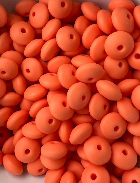 Bag of 100 12mm Orange Sherbert Solid Silicone Lentil Beads