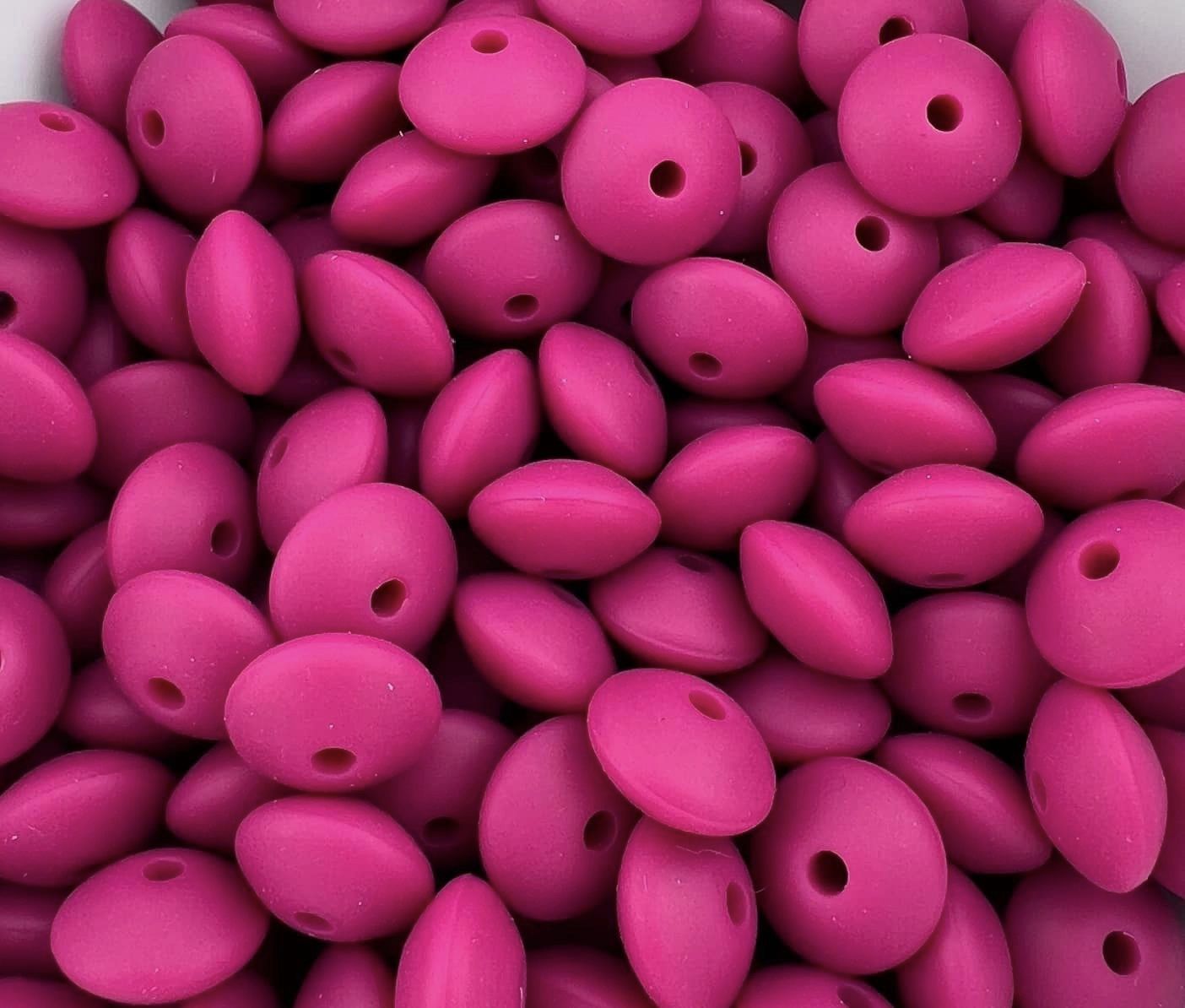 Bag of 100 12mm Raspberry Solid Silicone Lentil Beads