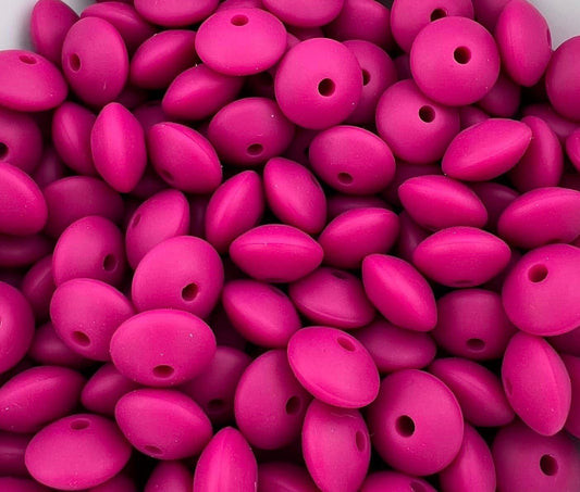 Bag of 100 12mm Raspberry Solid Silicone Lentil Beads