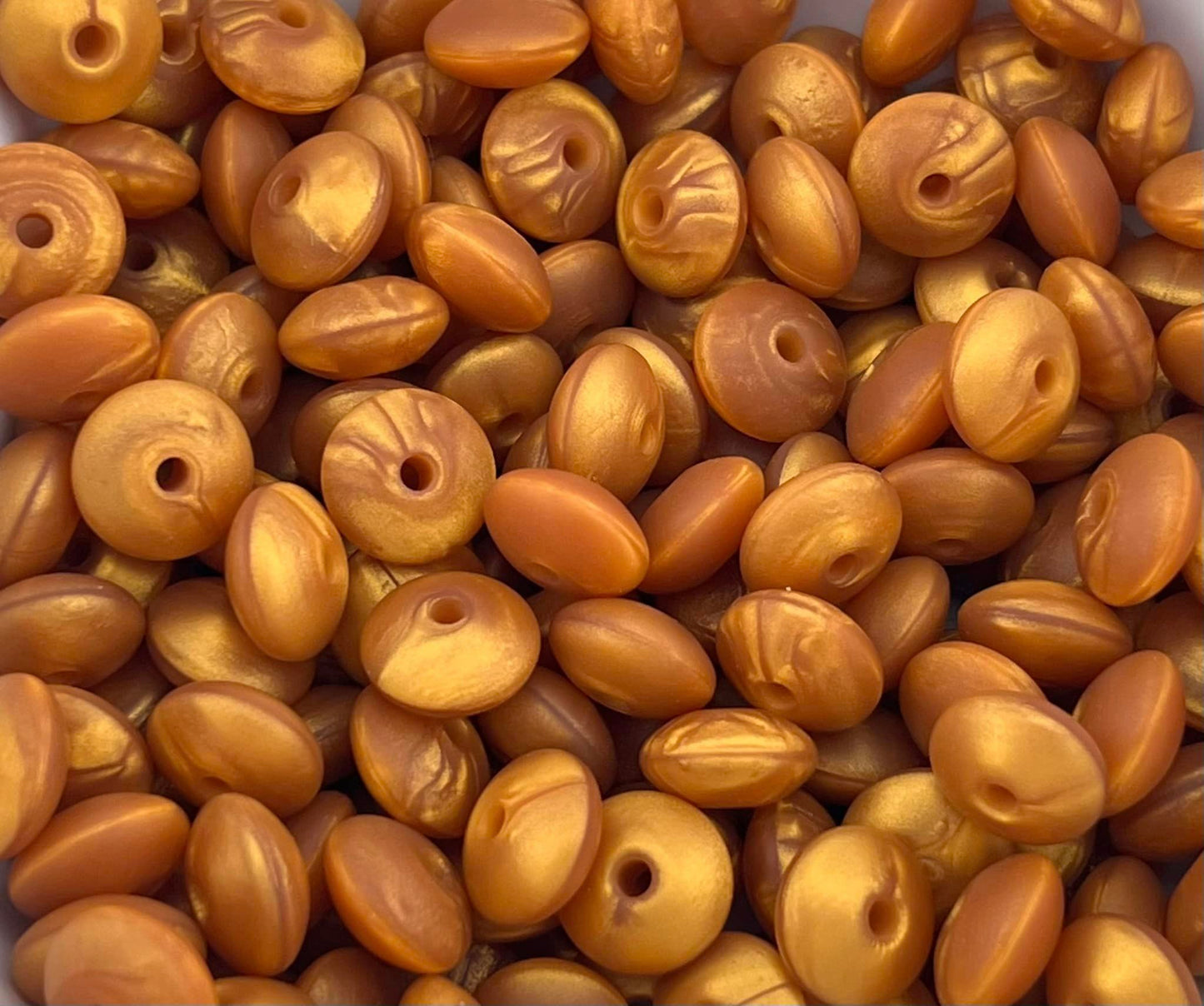 Bag of 100 12mm Dark Gold Pearl Solid Silicone Lentil Beads