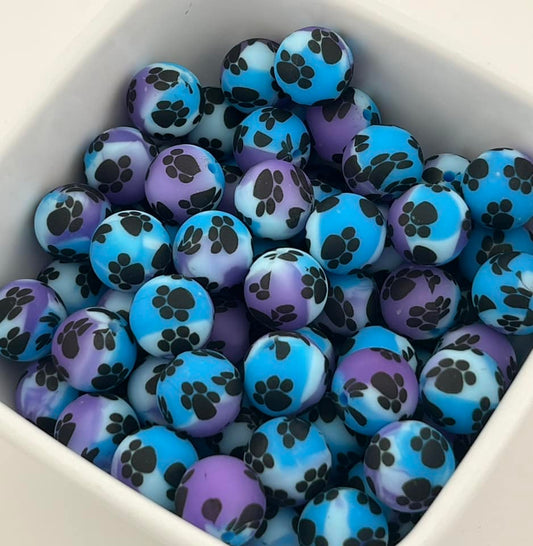 15MM Blue, White, and Purple Paw Prints