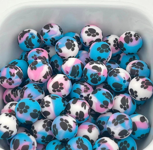 15MM Pink, White, and Blue Paw Prints