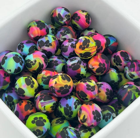 15MM Rainbow Tie Dye Paw Prints