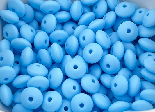Bag of 100 12mm Light Blue Solid Silicone Lentil Beads