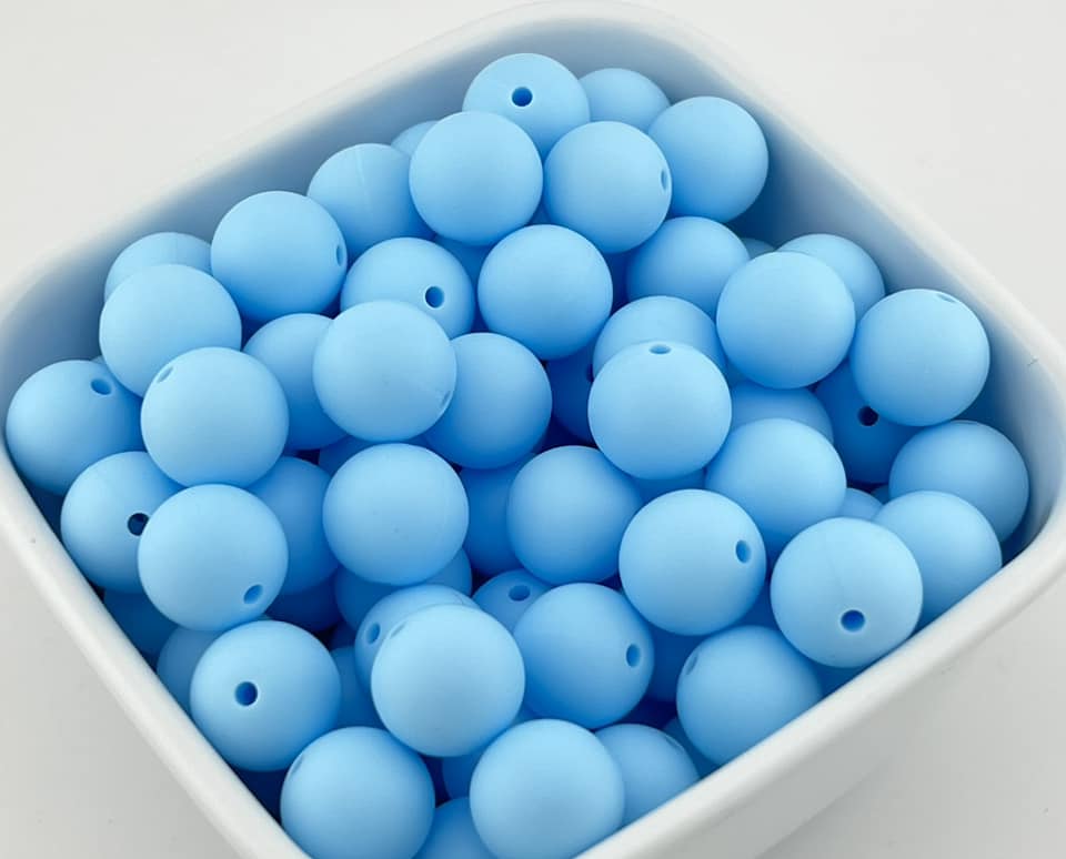 Pack of 70 15mm Light Blue Solid Silicone Beads