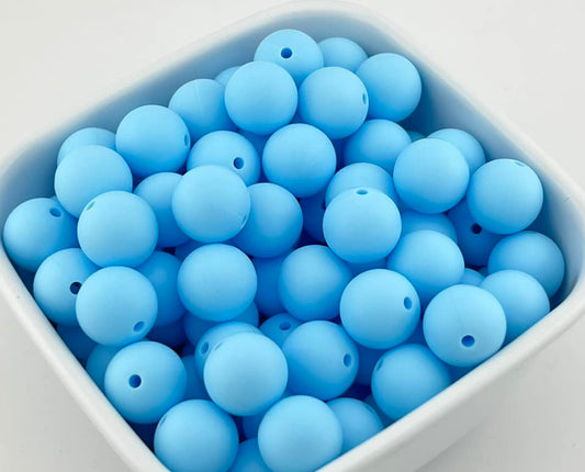 15mm Light Blue Solid Silicone Bead