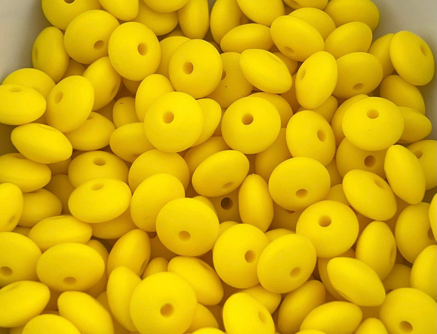 Bag of 100 12mm Bright Yellow Solid Silicone Lentil Beads