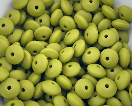 Bag of 100 12mm Army Green Solid Silicone Lentil Beads