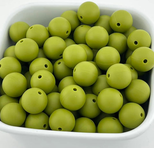 Pack of 100 15mm Army Green Solid Silicone Bead