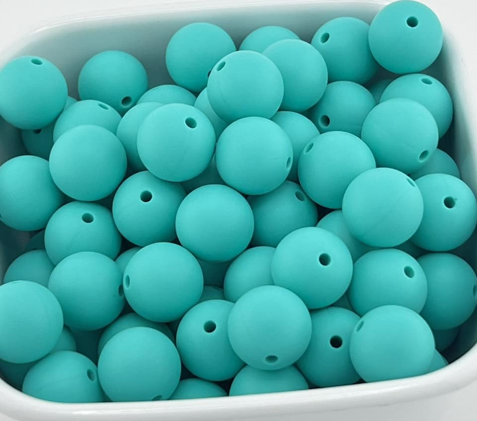 Pack of 80 15mm Turquoise Solid Silicone Beads