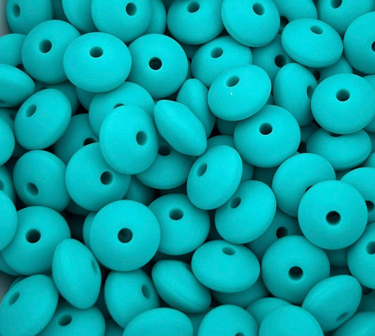 Bag of 100 12mm Turquoise Solid Silicone Lentil Beads