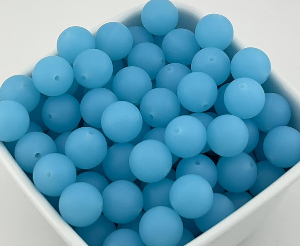 15mm Clear Blue Solid Silicone Bead