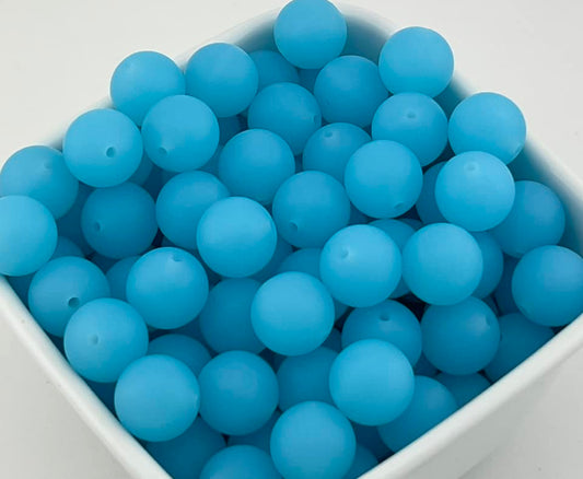 15mm Clear Blue Solid Silicone Bead