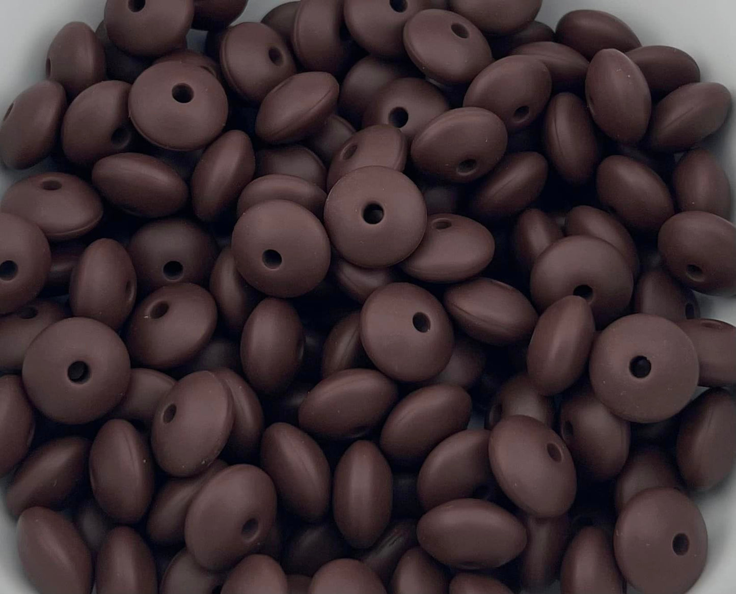 Bag of 100 12mm Milk Chocolate Solid Silicone Lentil Beads