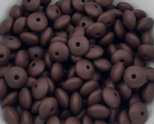 Bag of 100 12mm Milk Chocolate Solid Silicone Lentil Beads